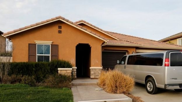 A van is parked on the driveway of the home of David Allen Turpin and Louise Ann Turpin in Perris, California. Photo: 15 January 2018