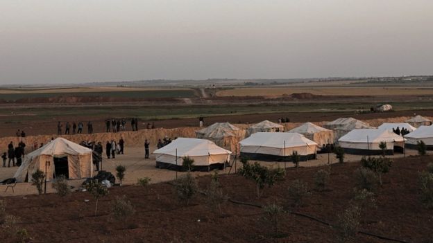 Palestinians tents near the Israel border preparing for mass protests