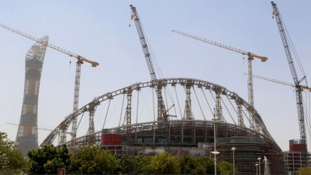 建设中的哈利法国际体育场(Khalifa International Stadium,或称卡塔尔国家体育场)