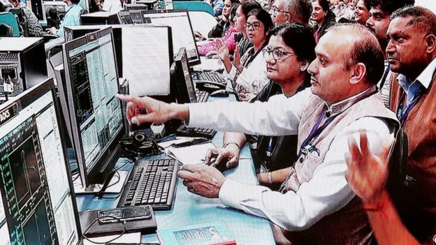 El centro de control de la misión, en Bangalore