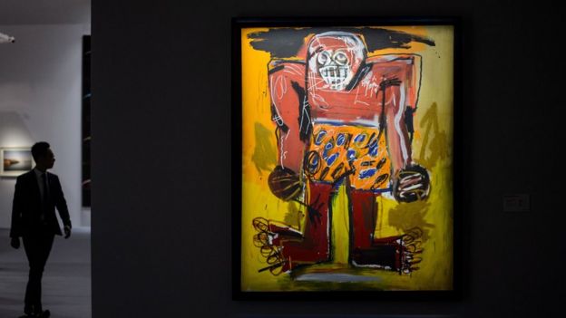 Exposición de obra de Basquiat en Hong Kong en 2016.