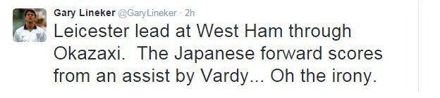 Gary Lineker's tweet about Leicester's first goal