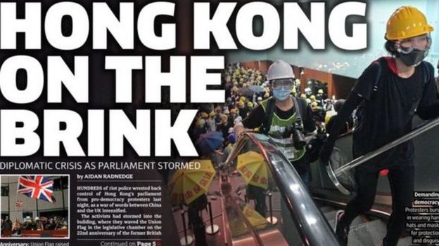ipaper头版标题：中国警告英国不要插手香港。