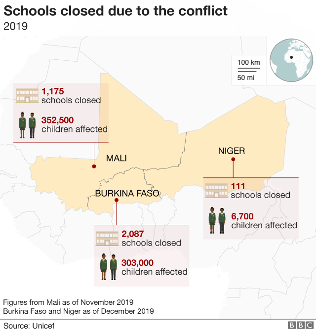 Map showing number of schools closed