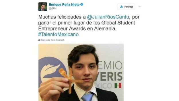 Tuíte do presidente Enrique Peña Nieto