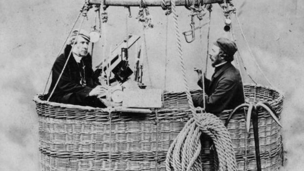 James Glaisher and English aviator Henry Tracey Coxwell in the basket of a giant gas balloon