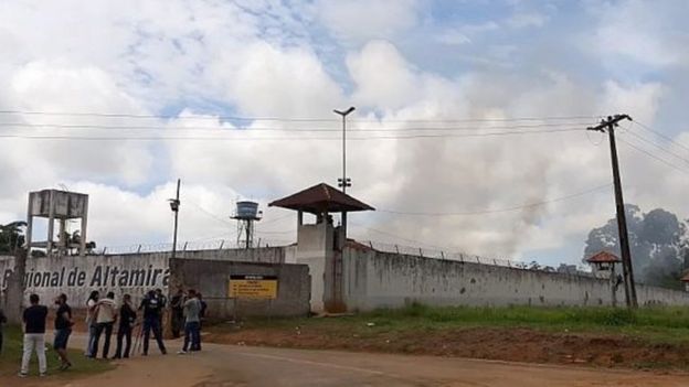 A handout photo made available by XINGU 230 shows a group of journalist waiting outside of a prison in Altamira, state of Para, Brazil, 29 July 2019.