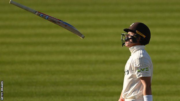 Ollie Pope is dismissed in Surrey's second innings against Middlesex
