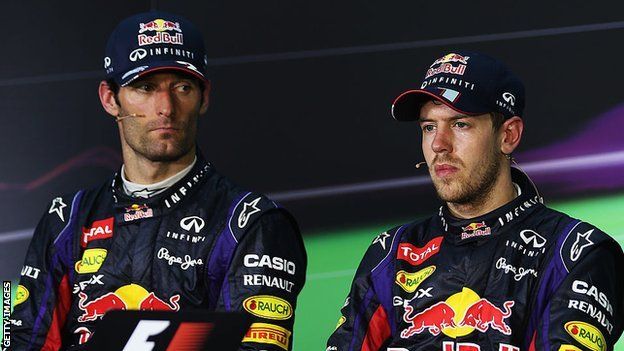 Red Bull drivers Mark Webber and Sebastian Vettel
