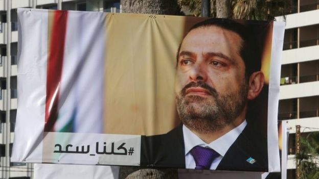 Posters depicting Lebanon's Prime Minister Saad al-Hariri, who has resigned from his post, are seen in Beirut, Lebanon, on 10 November 2017.