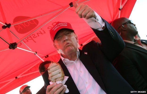 Donald Trump eating pork chop on a stick