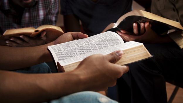 Young people in bible study