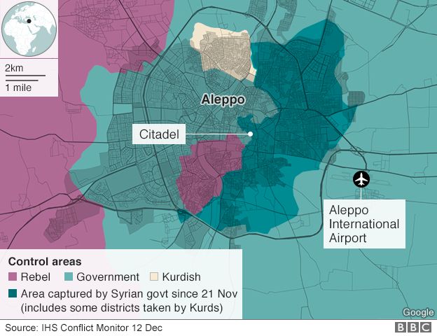 Map showing control of Aleppo (12 December 2016)