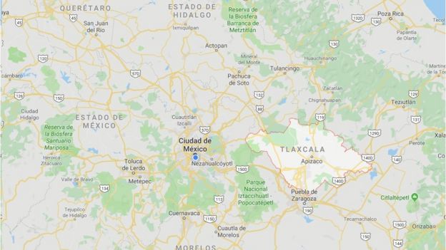 Tlaxcala en un mapa de México