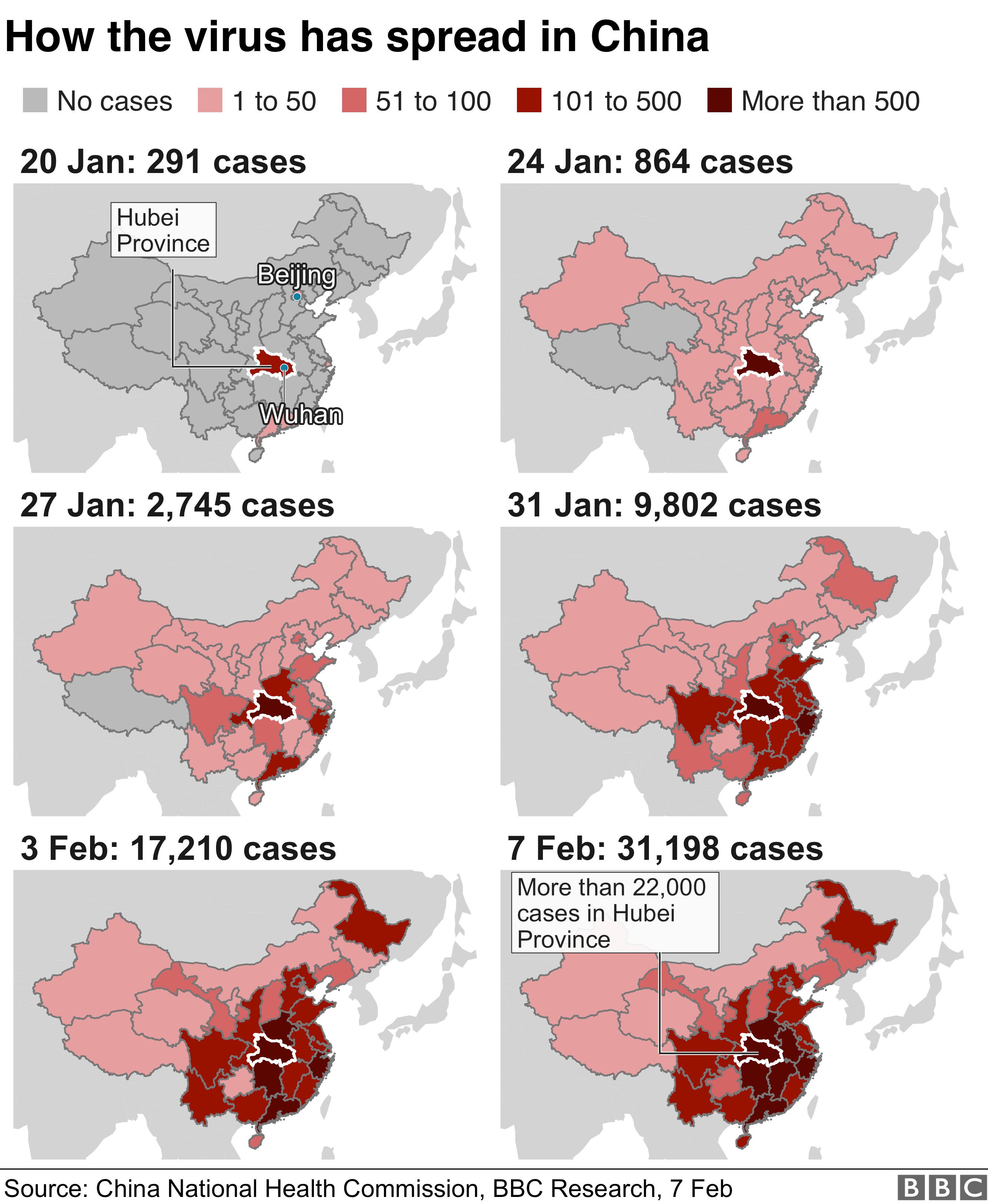 Graphic showing how the virus spread inside China
