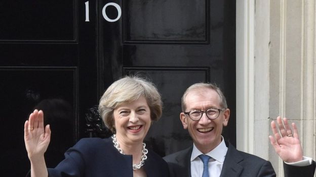 Theresa May and her husband Philip outside Downing Street in July 2016