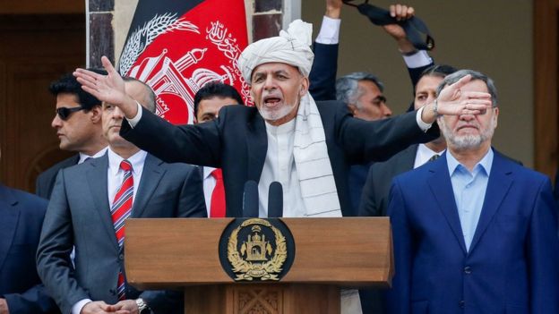 Afghanistan's President Ashraf Ghani speaks during his inauguration as president, in Kabul, Afghanistan