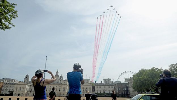 The Red Arrows flew over Horse Guards Parade