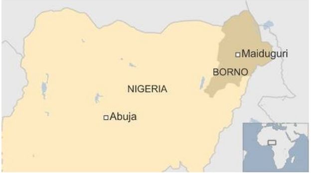 Map of Nigeria showing Borno state and Maiduguri - October 2015
