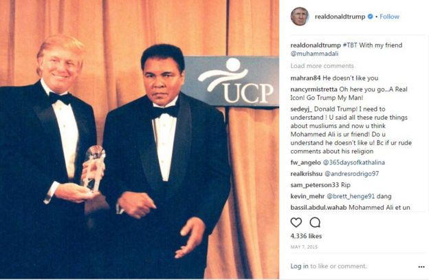 Trump, Perşembe günü 'arkadaşım' dediği Muhammed Ali ile bir fotoğrafını koymuştu