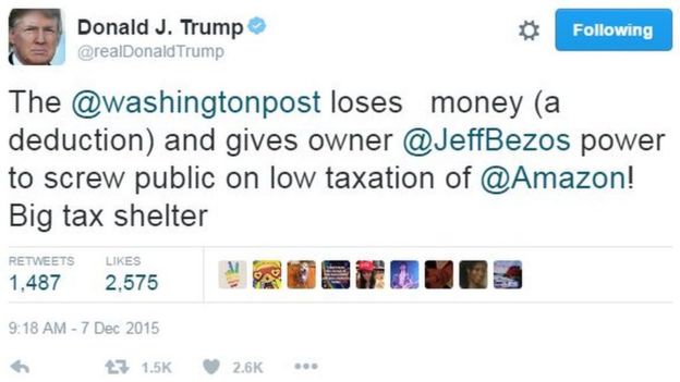 Image result for images of trump's tweets jeff bezos