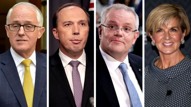 Kutoka kushoto hadi kulia: Malcolm Turnbull, Peter Dutton, Scott Morrison, Julie Bishop