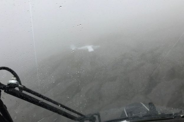 the plane through the fog