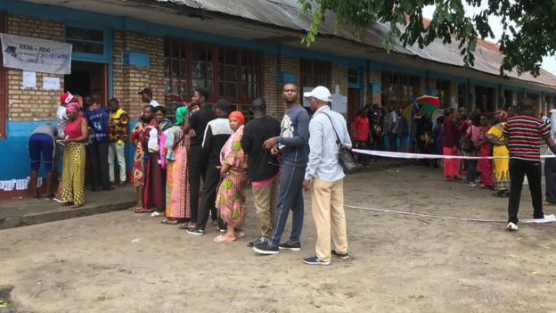 Voters at a polling station in Kinshasa