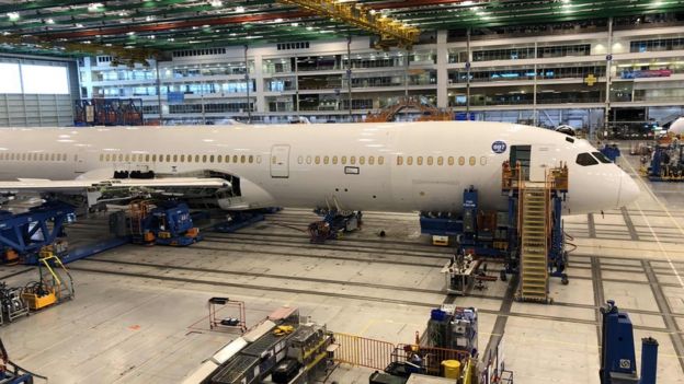 波音公司生产的787型客机,在等待交付给中国南方航空公司。