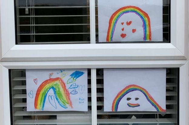 Rainbow pictures in the window