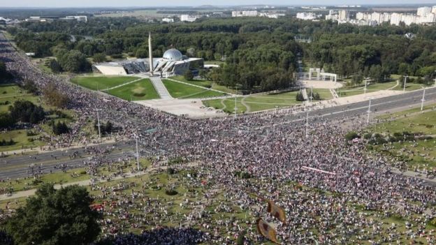 Vast numbers have again taken to the streets to demand the end of President Lukashenko's rule