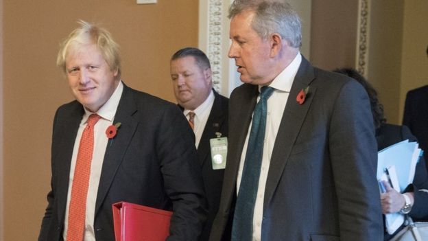Tory leadership candidate Boris Johnson pictured with Sir Kim Darroch in 2017