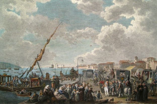 Embarque de la familia real portuguesa en el puerto de Belém, el 29 de noviembre de 1807