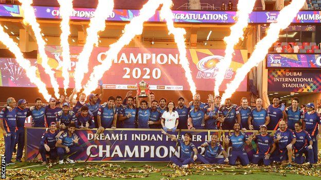 Mumbai Indians celebrate winning the IPL