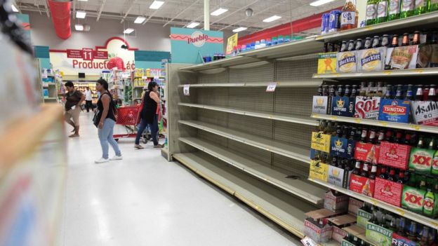 Empty shelves in a supermarket in San Juan, in Puerto Rico