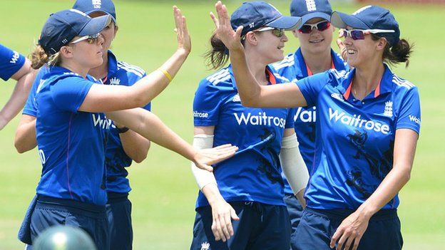 England women celebrate a wicket
