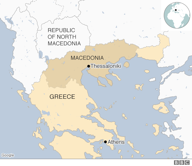 Map of Greece and the Republic of North Macedonia
