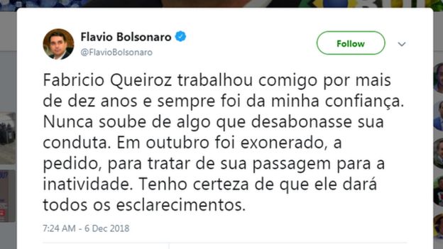 Tuíte de Flávio Bolsonaro