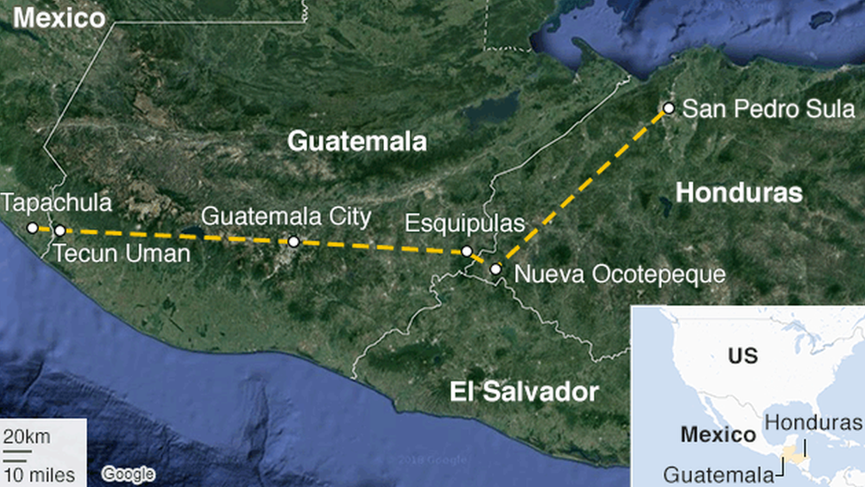 Mapa mostra a rota da caravana de imigrantes