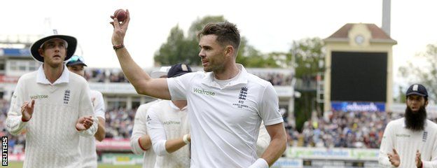 James Anderson celebrates his six-wicket haul