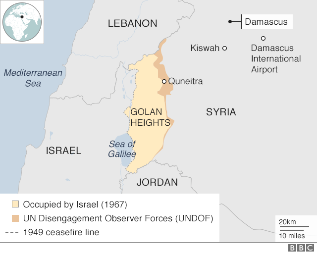 Map showing Israel, Syria and the Golan Heights