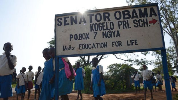 Pupils of Senator Obama Kogelo primary school head home after classes in Kogelo.