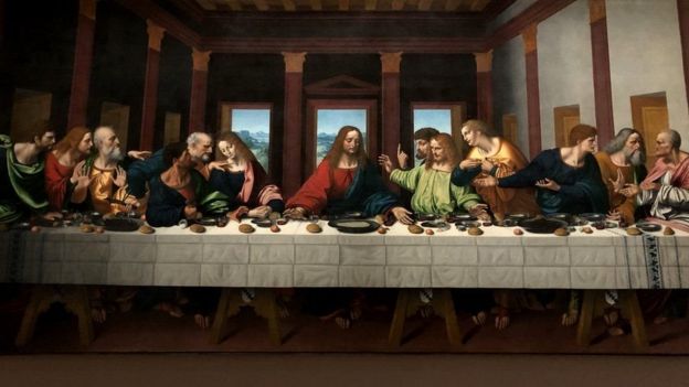 A copy of Leonardo da Vinci's The Last Supper, on display at the Louvre