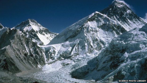 Mount Everest with the Khumbu Icefall in the foreground