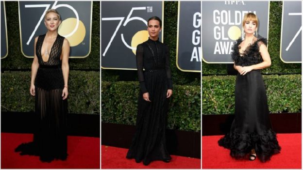 Kate Hudson was joined in wearing black by Swedish actress Alicia Vikander and Downton Abbey star Lily James