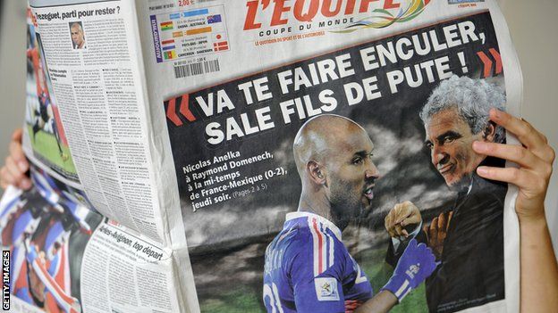 French newspaper reports on Anelka's bust-up with Domenech, 2010