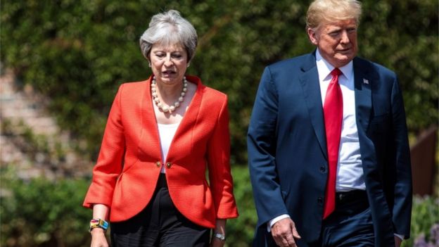 Photo of Theresa May and Donald Trump walking