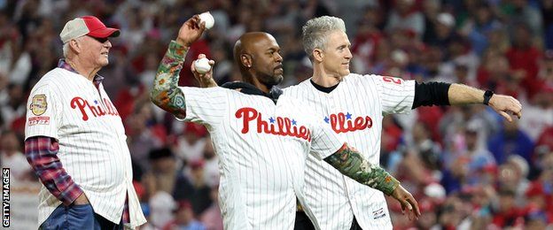 Charlie Manuel, Jimmy Rollins and Chase Utley