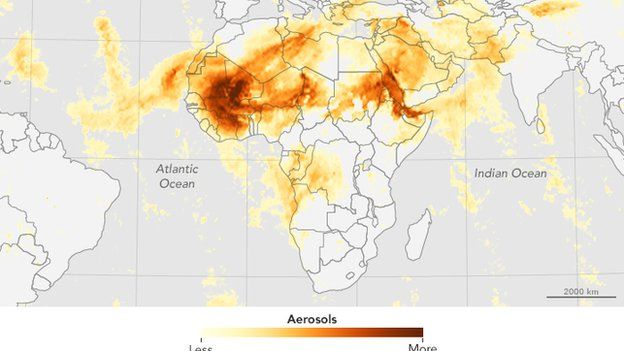 Mapa de la NAS que muestra las micropartículas de polvo en suspensión.