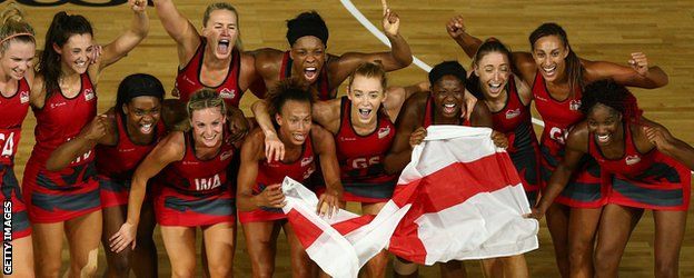 England celebrate their Commonwealth Games final victory against Australia